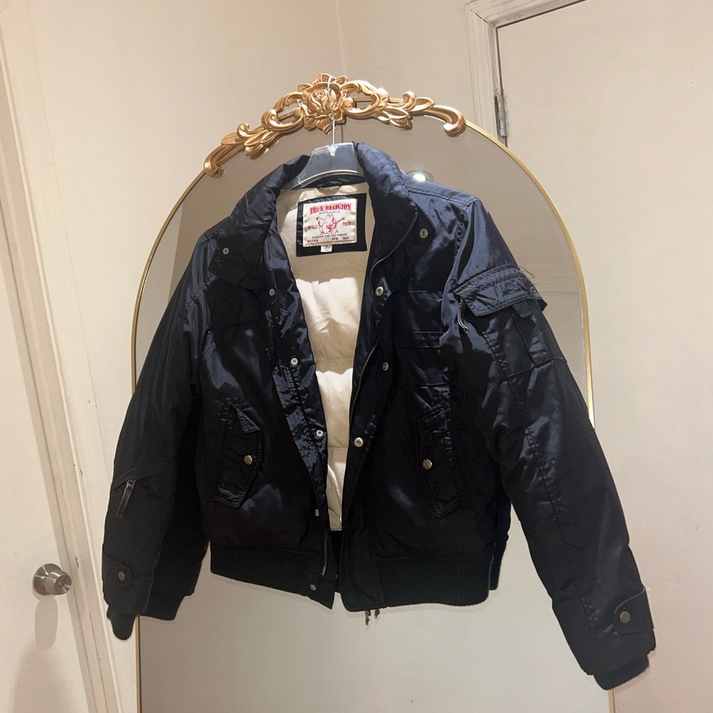 True Religion Men’s Black Utility Jacket with with Removable Hood World Tour, M